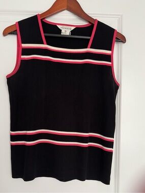 Misook black pink white stripes pullover XL